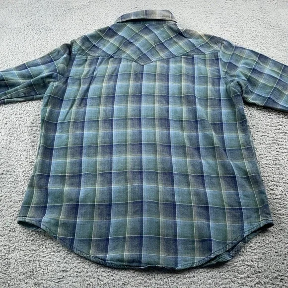 Wrangler Shirt Mens Medium Blue Green Plaid Western Pearl Snap Long Sleeve - Picture 3 of 9